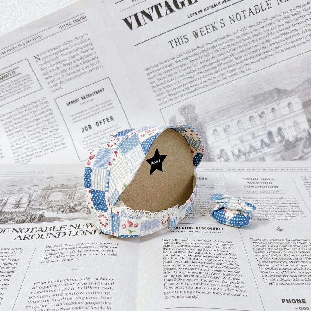 ふわのうか帽子すとろべりーぱっちわーくBlue