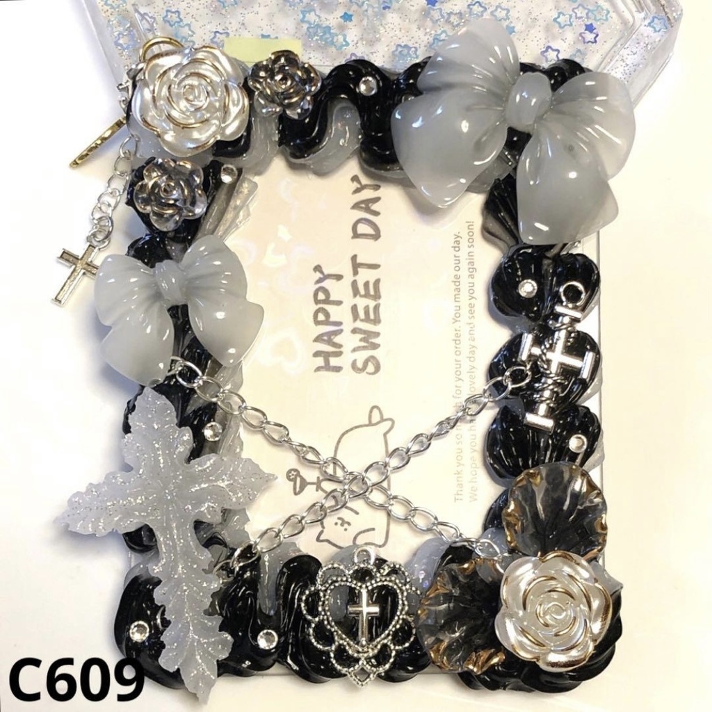 【C60シリーズ】ホイップデコ 硬質ケース クロス チャーム リボン