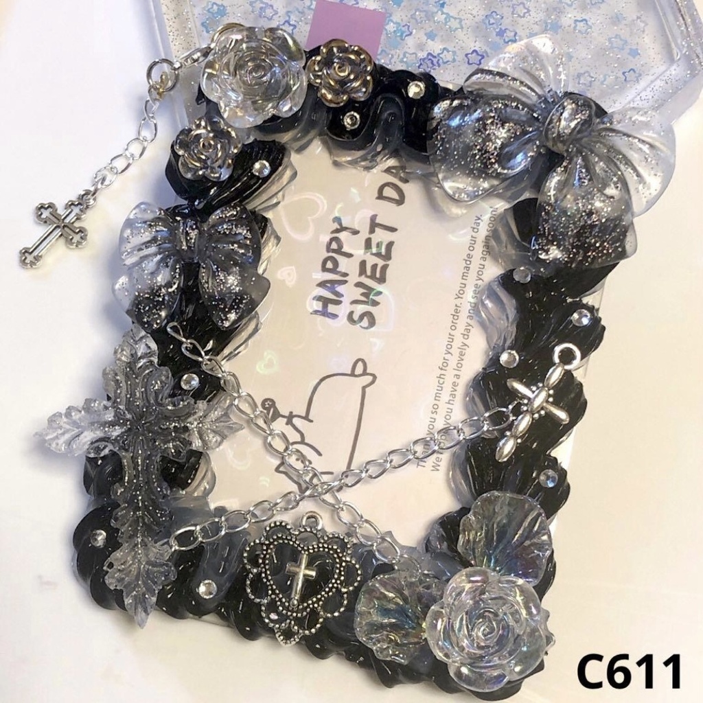 【C60シリーズ】ホイップデコ 硬質ケース クロス チャーム リボン