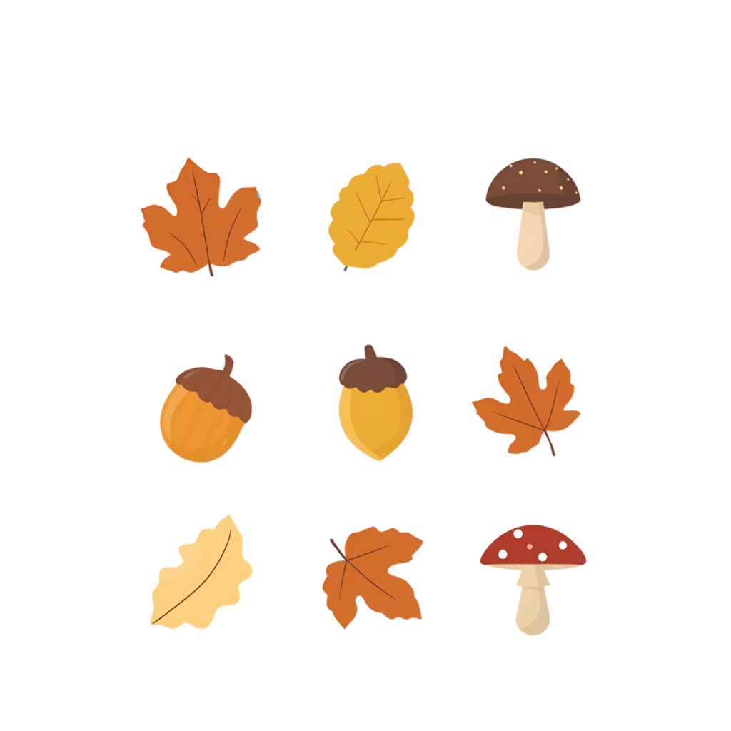 秋を彩るイラスト素材集|紅葉とどんぐりなどのシンプルイラスト15点セット(商用利用可)