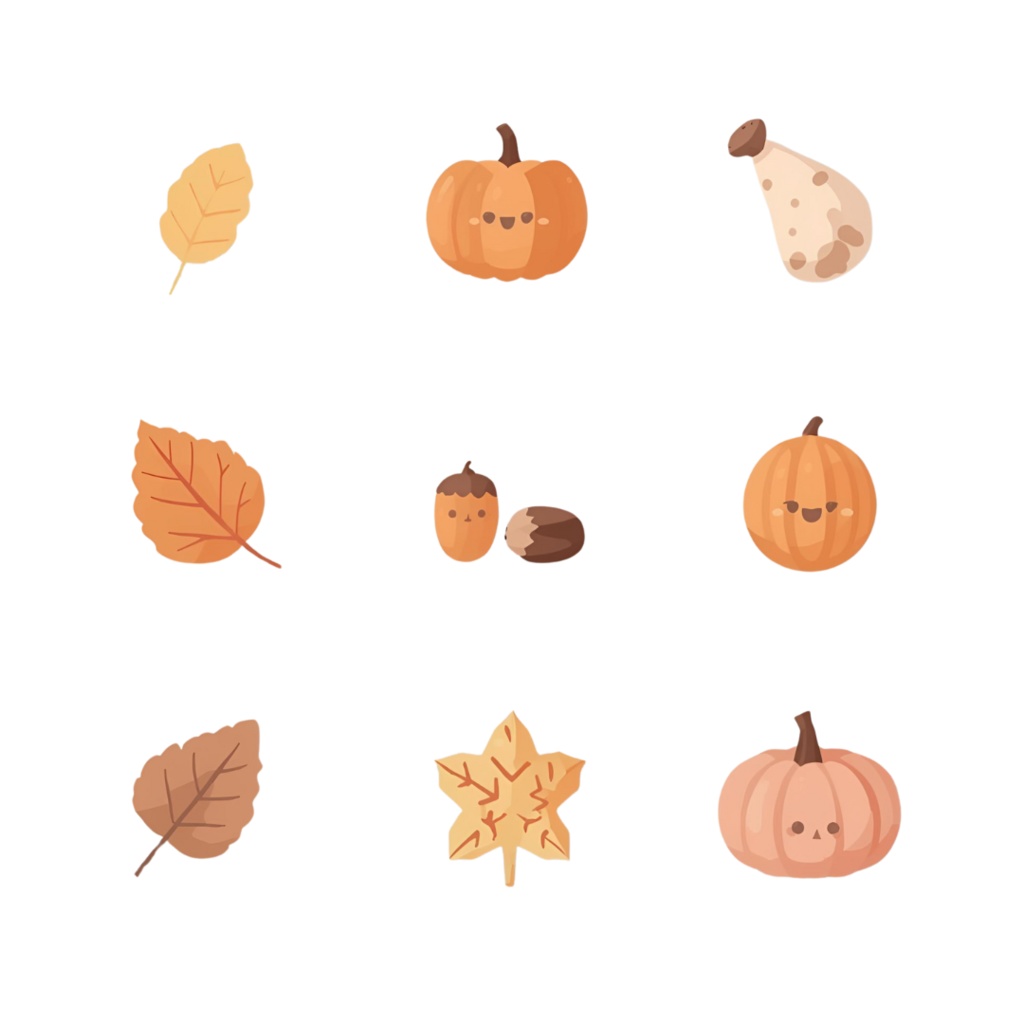 秋のキャラクターイラスト素材集|リス・どんぐり・かぼちゃ(商用OK)