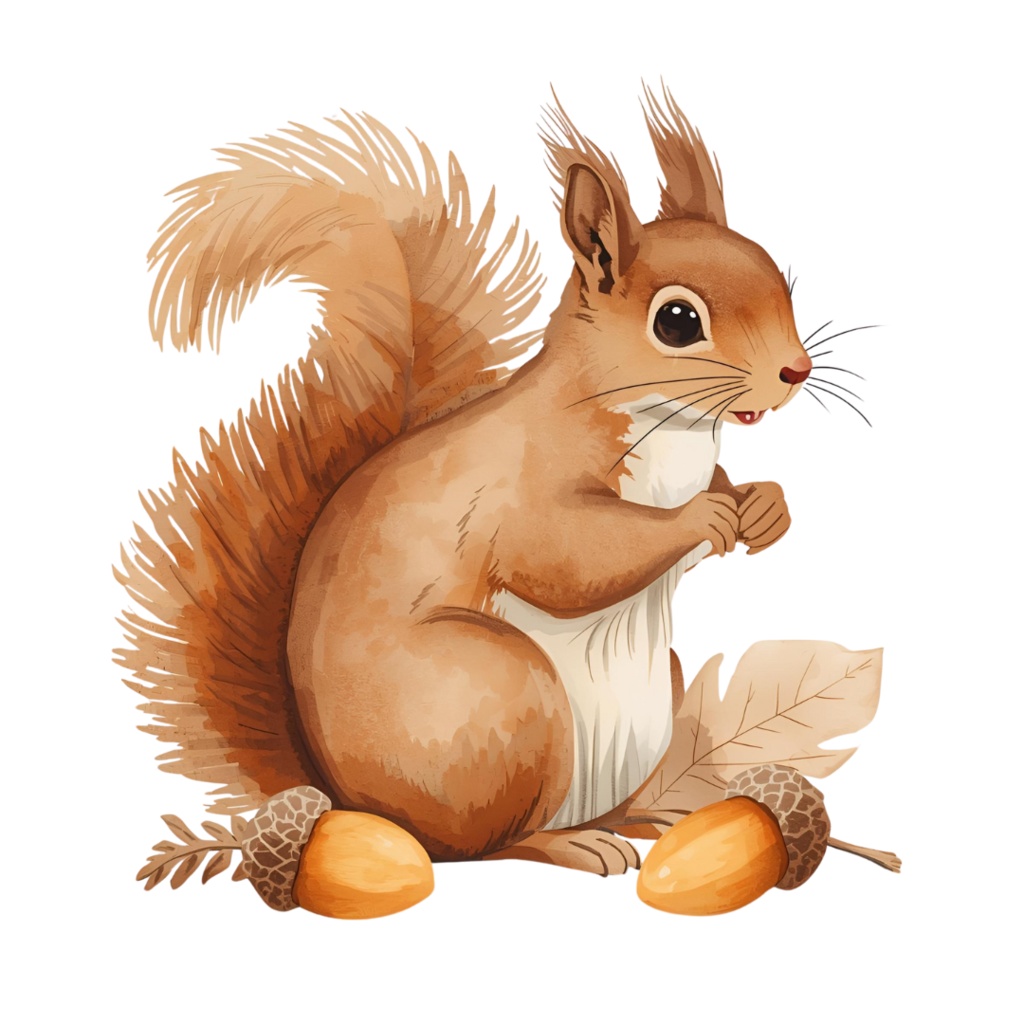 秋の水彩クリップアートセット|紅葉・どんぐり・かぼちゃ・リスetc.