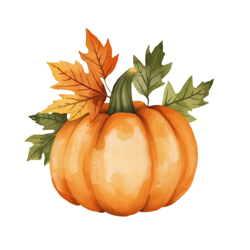 秋の水彩クリップアートセット|紅葉・どんぐり・かぼちゃ・リスetc.