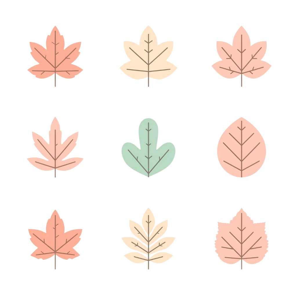 秋のミニマルイラスト素材集|紅葉・どんぐり・小物・日常アイテム