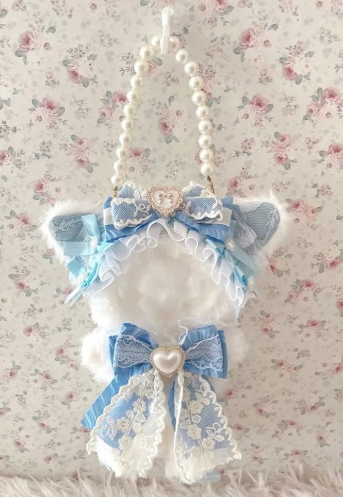 アンティーク姫系♡おすわり12cmぬい服♡ねこの着ぐるみ♡レース柄水色