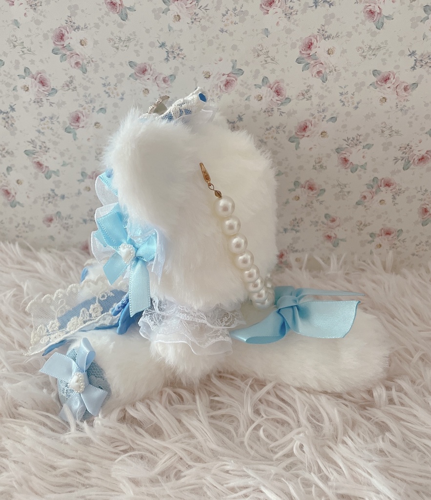 アンティーク姫系♡おすわり12cmぬい服♡ねこの着ぐるみ♡レース柄水色