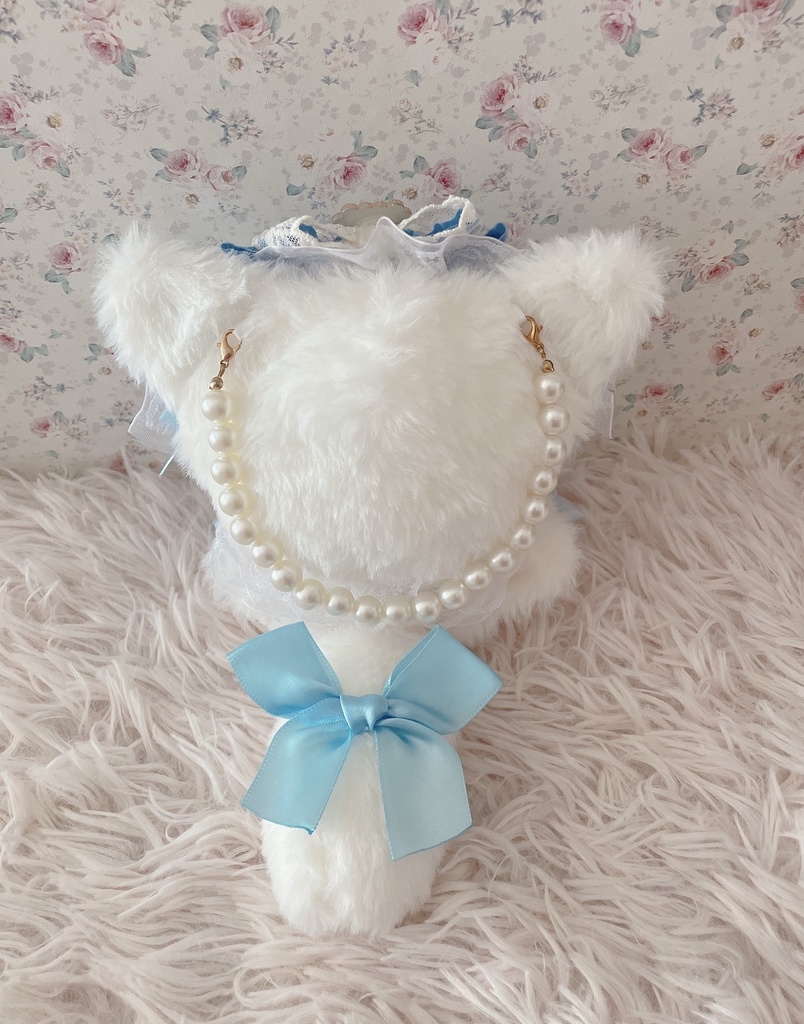 アンティーク姫系♡おすわり12cmぬい服♡ねこの着ぐるみ♡レース柄水色