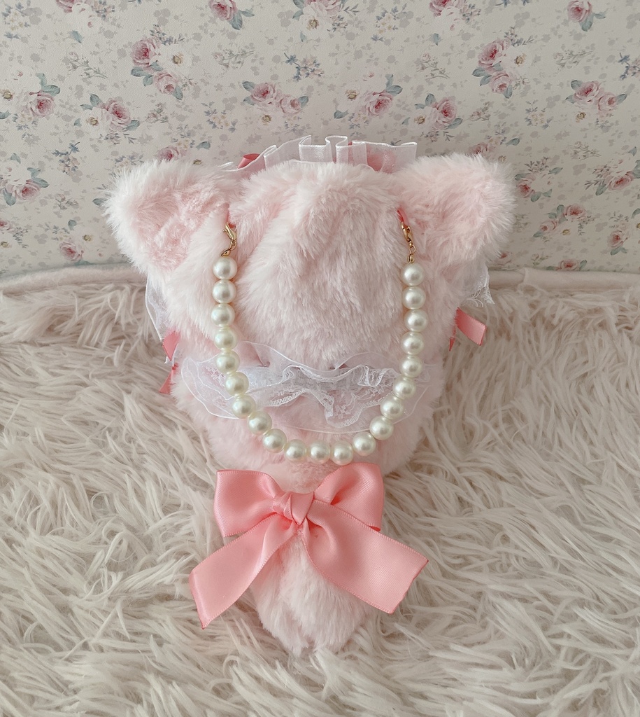 12cm♡いつぬいちびぐるみサイズ♡おすわりぬい服♡ねこの着ぐるみ♡ピンク