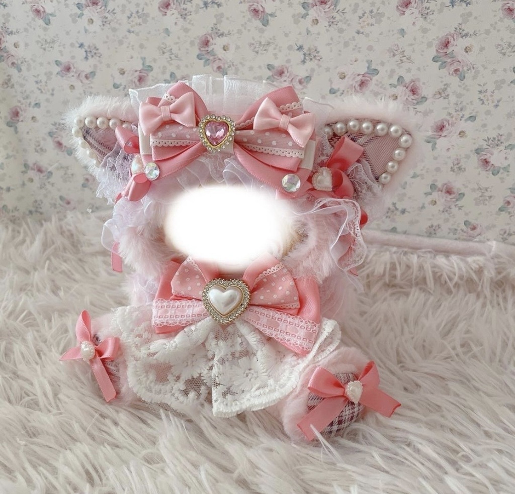 12cm♡いつぬいちびぐるみサイズ♡おすわりぬい服♡ねこの着ぐるみ♡ピンク