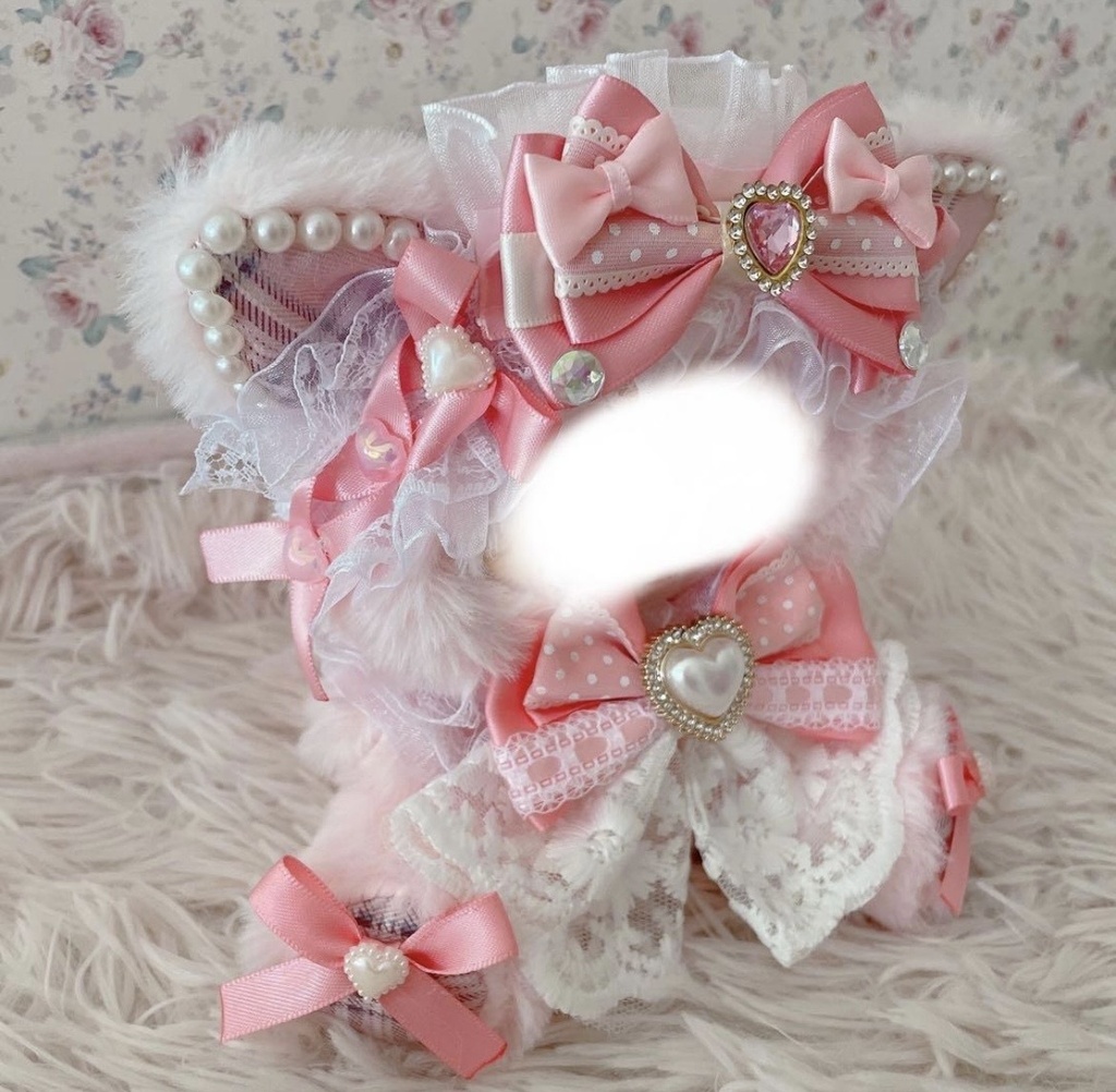 12cm♡いつぬいちびぐるみサイズ♡おすわりぬい服♡ねこの着ぐるみ♡ピンク