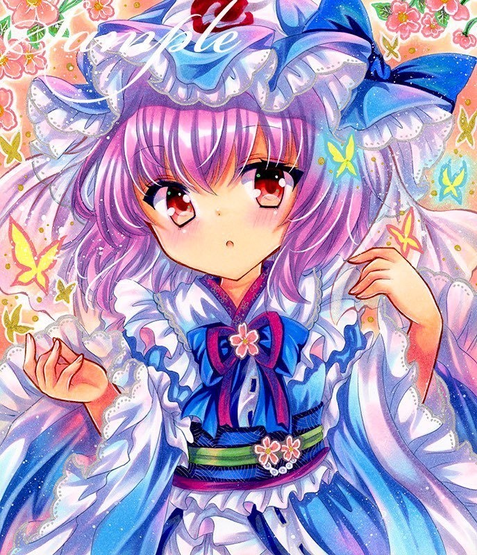 手描きイラスト☆西行寺幽々子☆中色紙