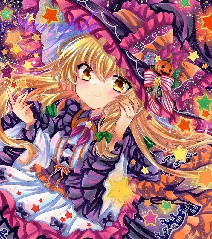 同人手描きイラスト 東方/ 霧雨魔理沙 ハロウィンver. 大色紙