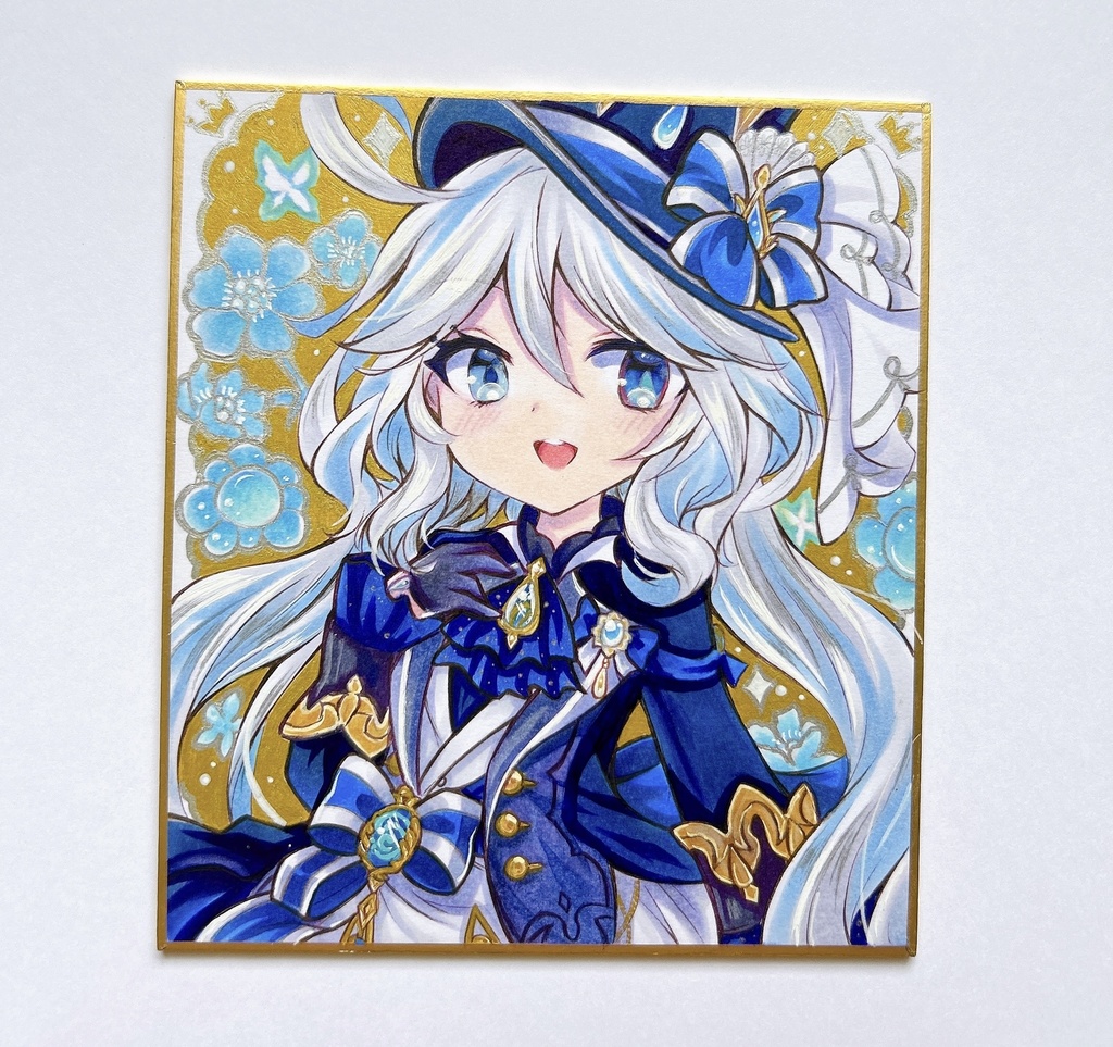 同人手描きイラスト☆原神　フリーナ（白フリーナ　プネウマ）☆小色紙