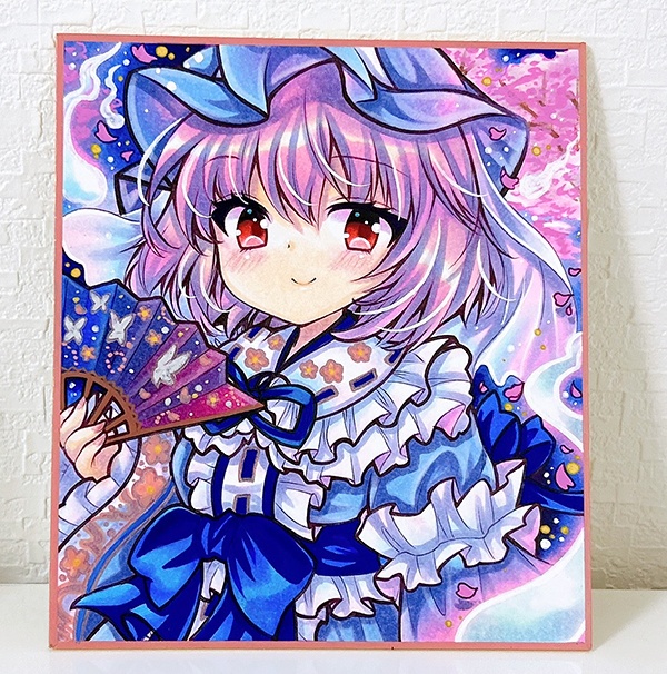 同人手描きイラスト☆東方project　西行寺幽々子☆小色紙
