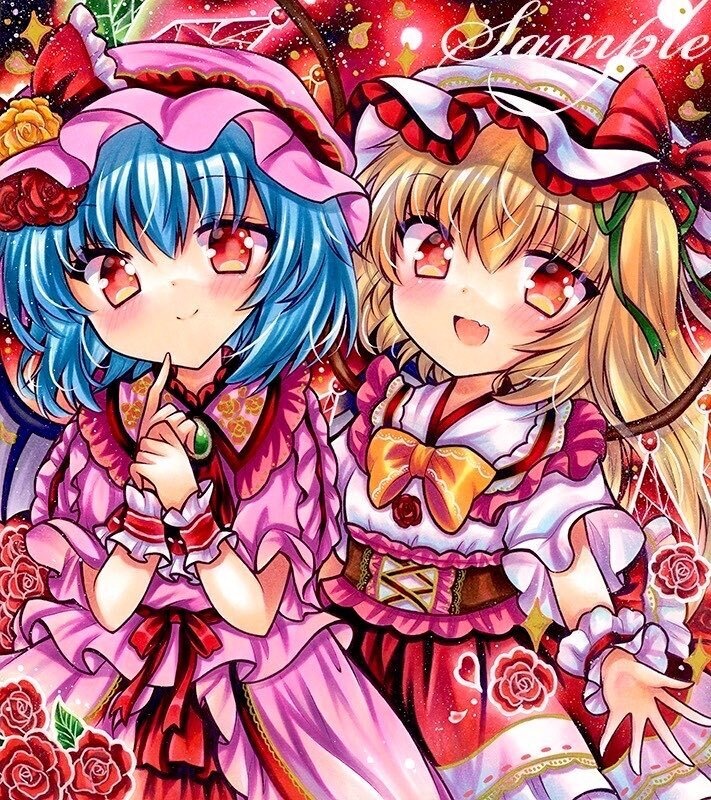 同人手描きイラスト★東方/レミリア＆フランドール 　レミフラ★大色紙