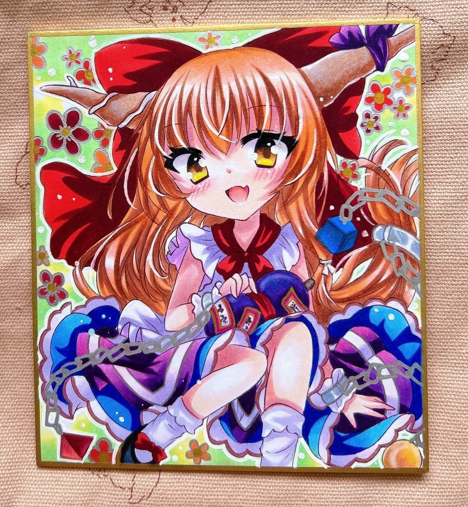 同人手描きイラスト☆東方　伊吹萃香☆小色紙