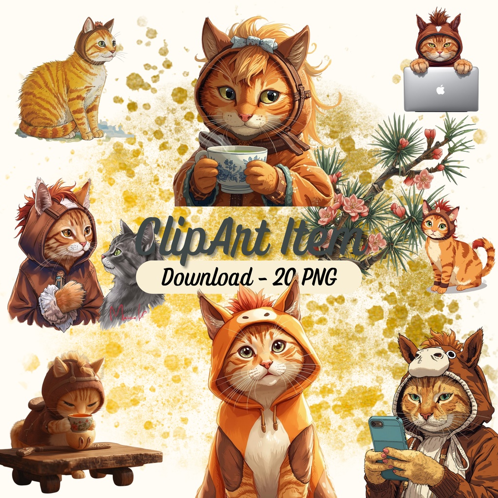 【ClipArt】2026年 うま年かぶりもの猫 20種セット