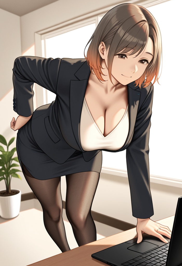 綾乃|社内オフィス業務・ミニタイトスカート・プロプト付きイラスト集