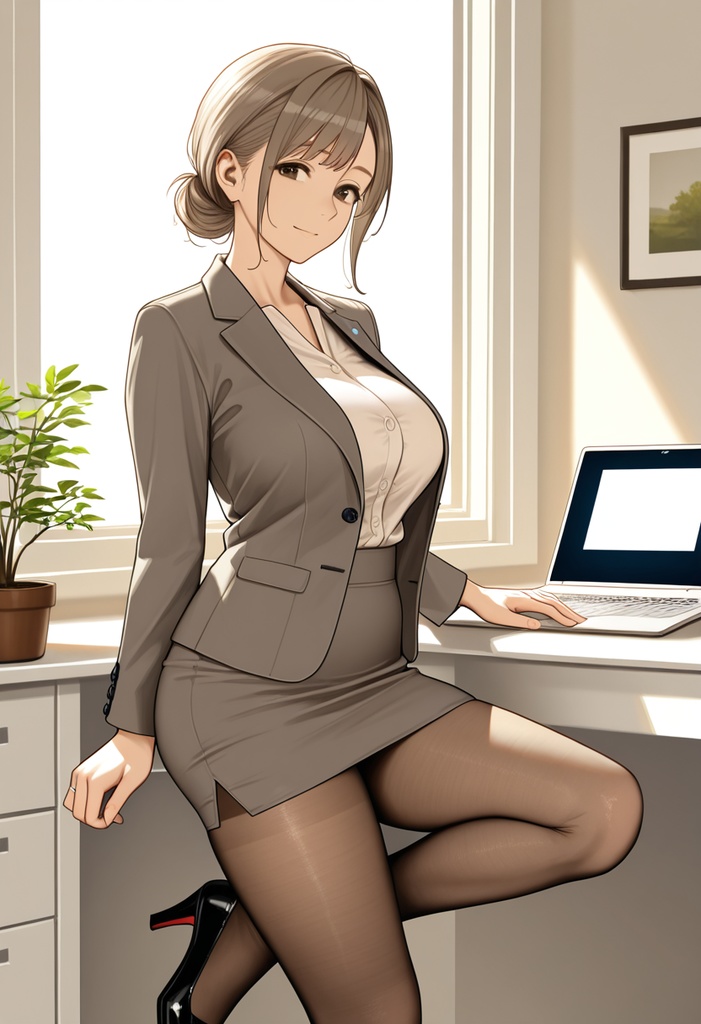 綾乃|社内オフィス業務・ミニタイトスカート・プロプト付きイラスト集