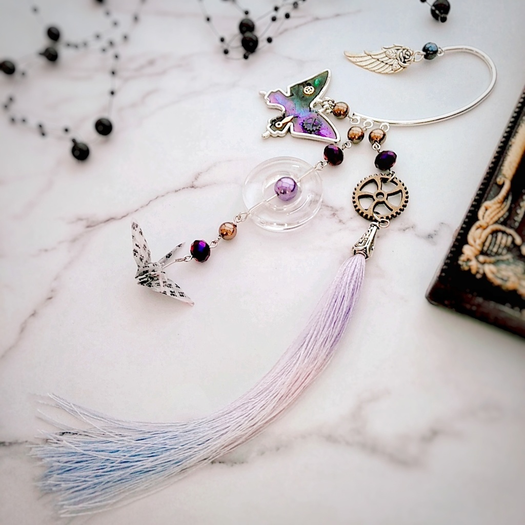 紫　黒　スチームパンク　タッセル　和風　蝶々　歯車の個性的なイヤーフック　折り鶴　129