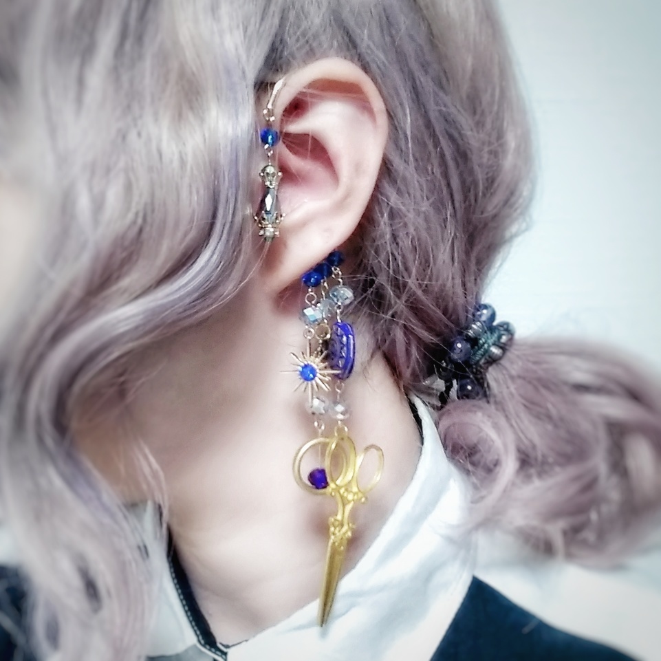 ハサミ 魔法陣 ブルー 個性イヤーフック 上級魔法 ハイウィザード専用 水属性 148