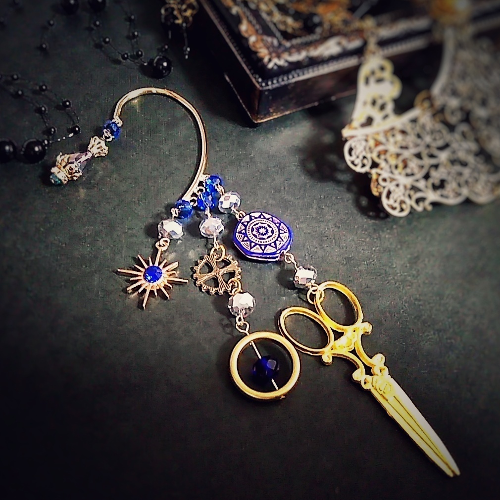 ハサミ 魔法陣 ブルー 個性イヤーフック 上級魔法 ハイウィザード専用 水属性 148