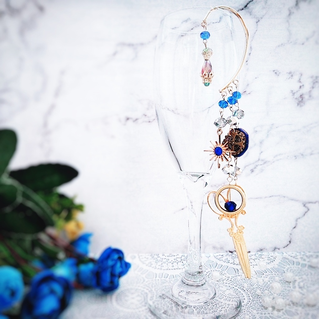 ハサミ 魔法陣 ブルー 個性イヤーフック 上級魔法 ハイウィザード専用 水属性 148