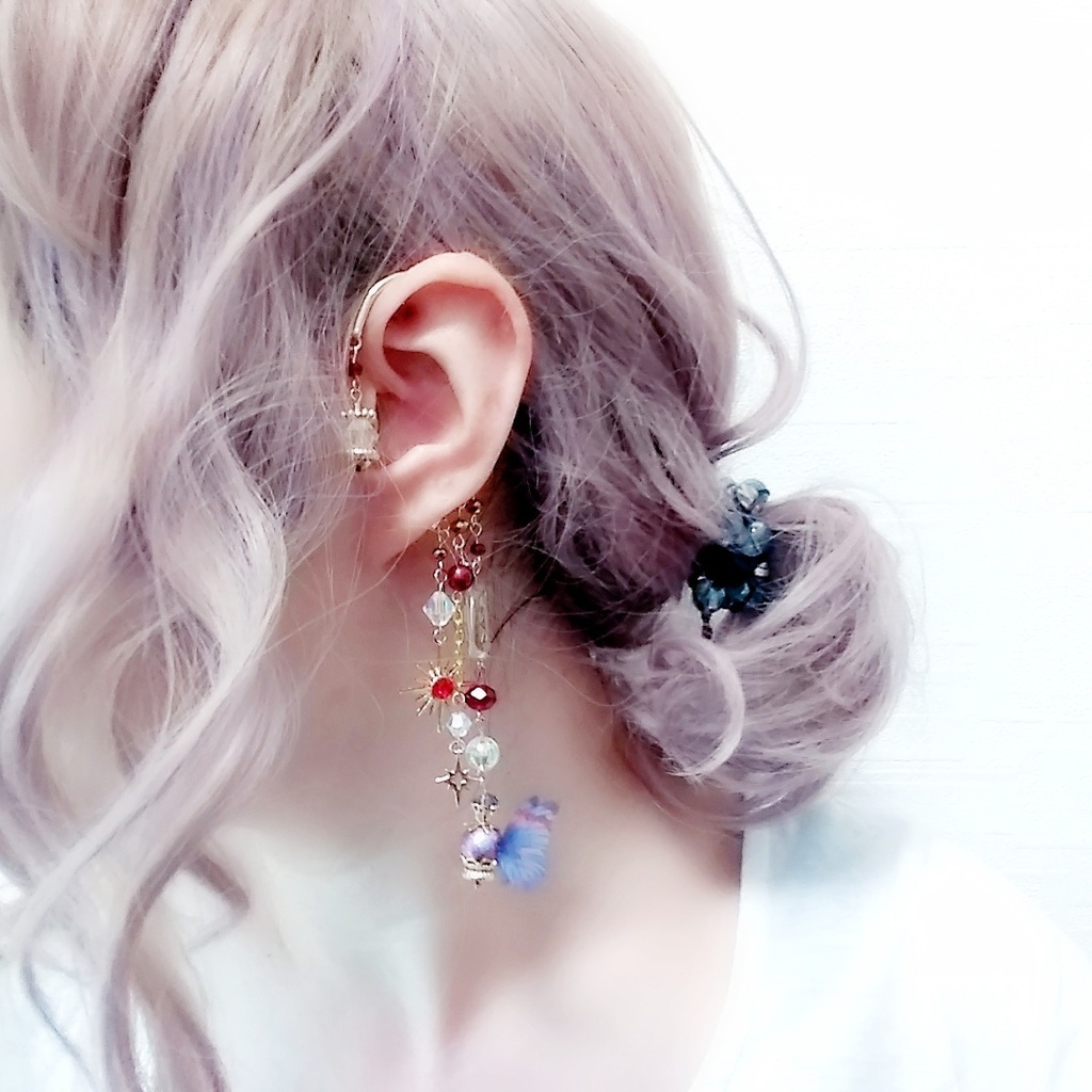 蝶々 魔法陣 ファンタジーイヤーフック 中級魔法 ウィザード専用 火属性 レッド プレゼントにも 177 くらつや Booth