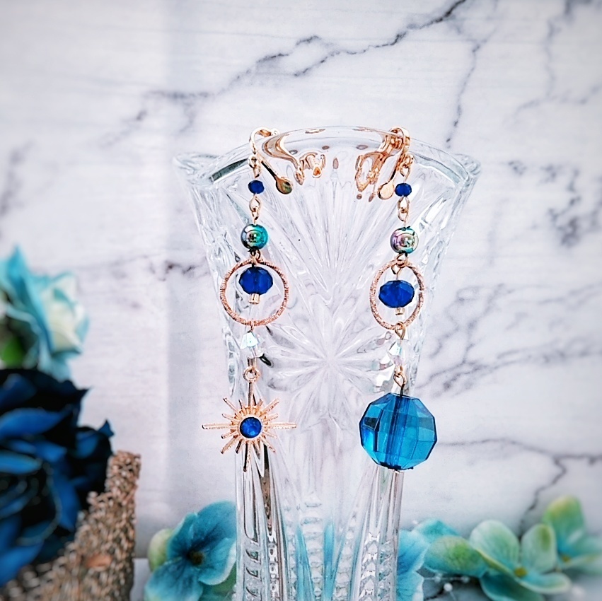 星と魔法石のイヤリング 上級魔法 ハイウィザード専用 水属性 ブルー 262