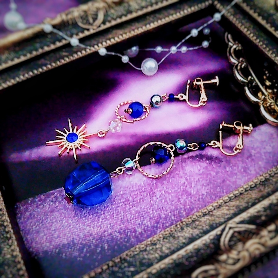 星と魔法石のイヤリング　上級魔法　ハイウィザード専用　水属性　ブルー　262