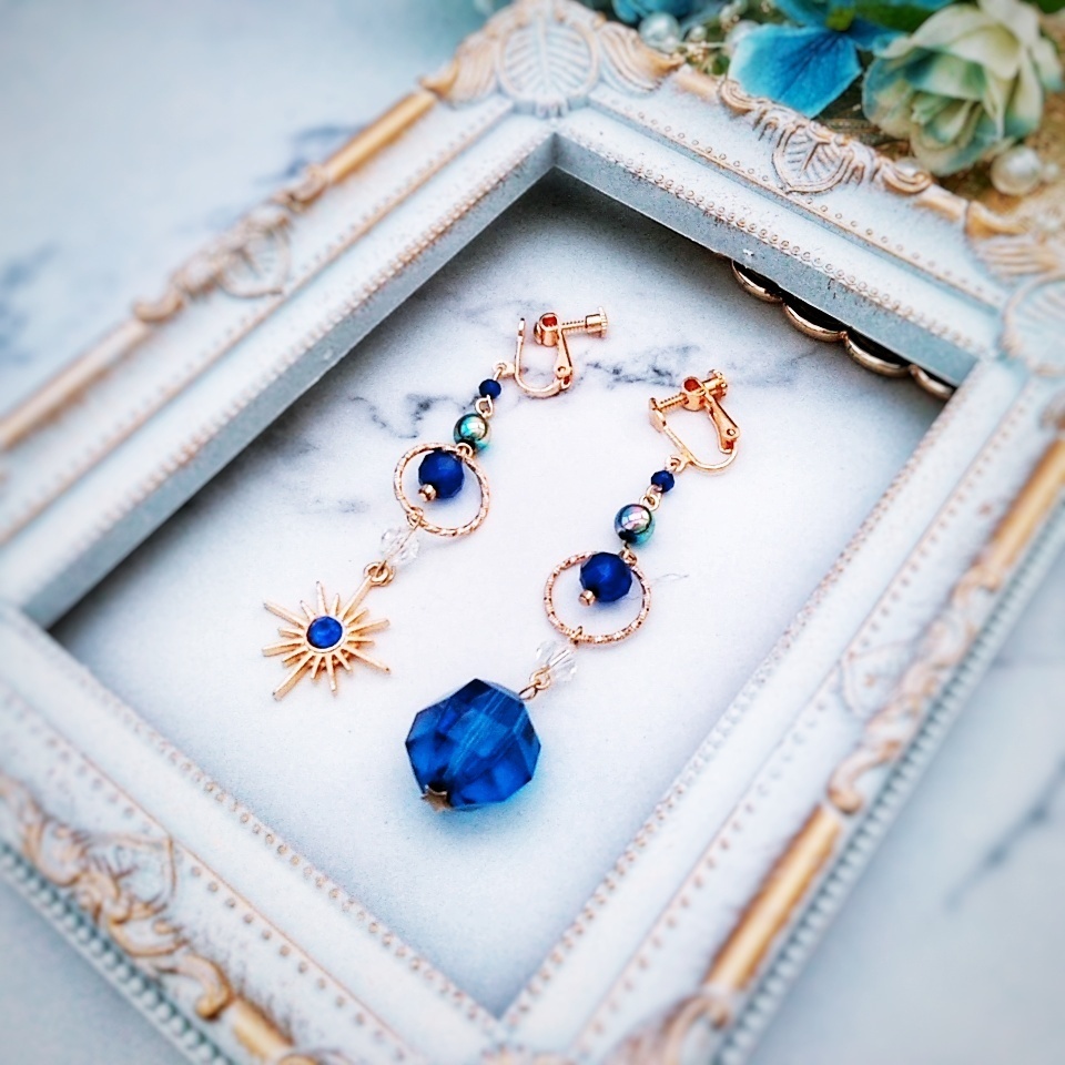 星と魔法石のイヤリング 上級魔法 ハイウィザード専用 水属性 ブルー 262