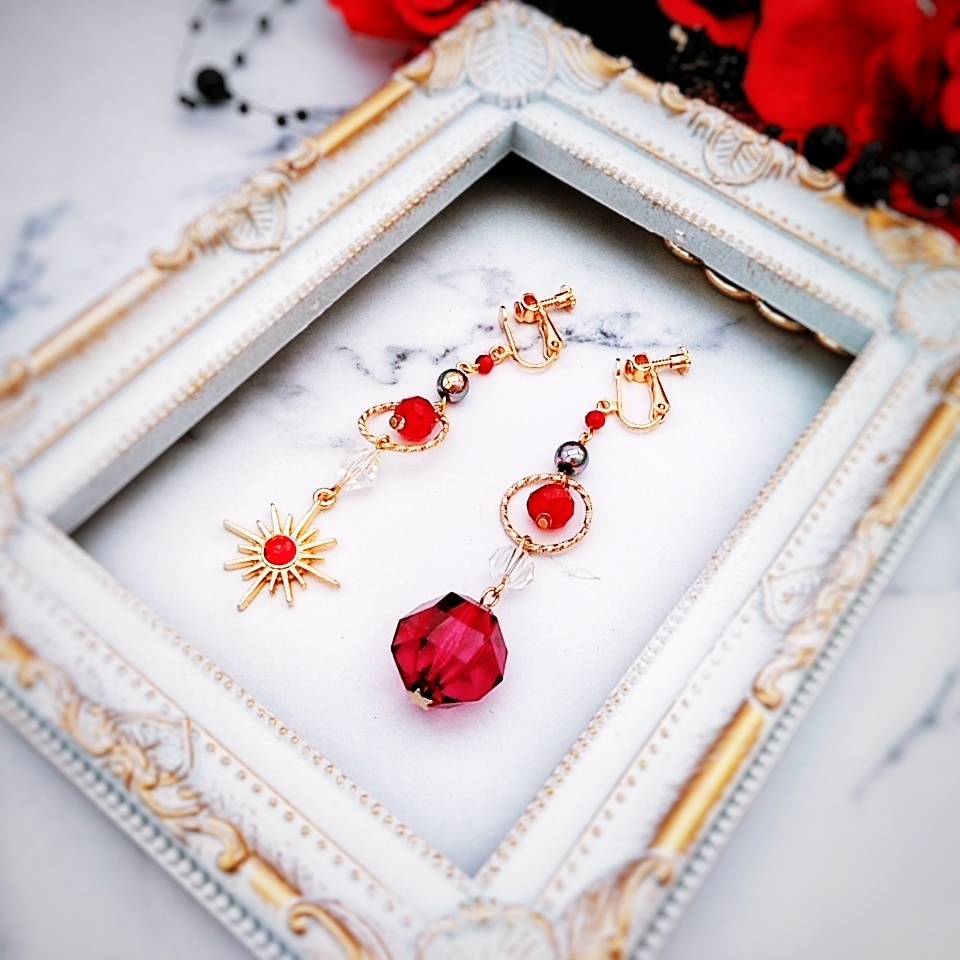 星と魔法石のイヤリング 上級魔法 ハイウィザード専用 火属性 レッド 263