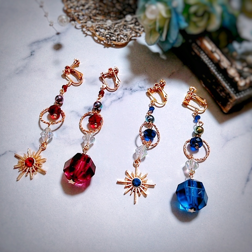 星と魔法石のイヤリング 上級魔法 ハイウィザード専用 火属性 レッド 263