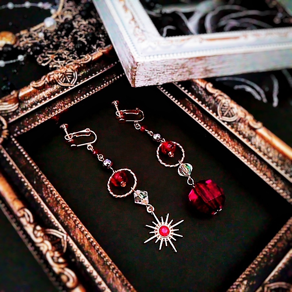 星と魔法石のイヤリング 上級魔法 ハイウィザード専用 火属性 レッド 263