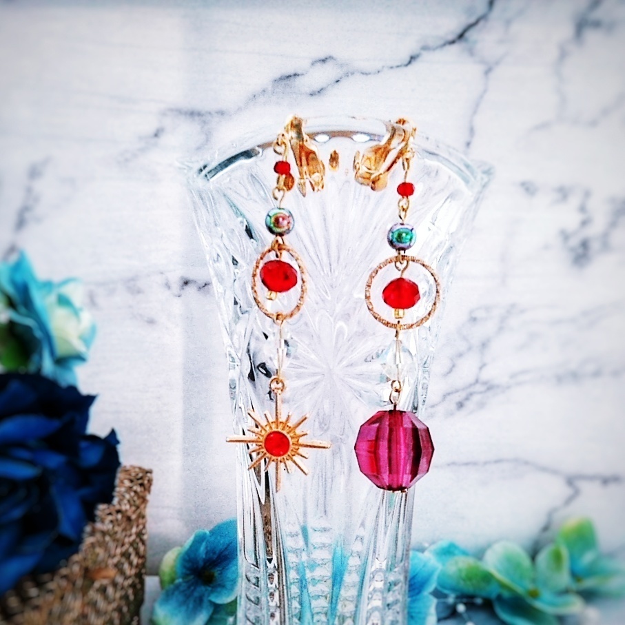 星と魔法石のイヤリング 上級魔法 ハイウィザード専用 火属性 レッド 263