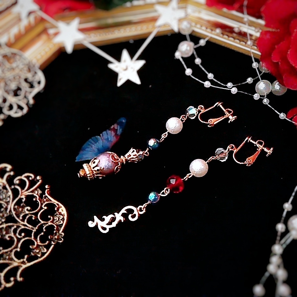 蝶々　香水瓶　イヤリング　中級魔法　ウィザード専用　火属性　レッド　きれいめ　268