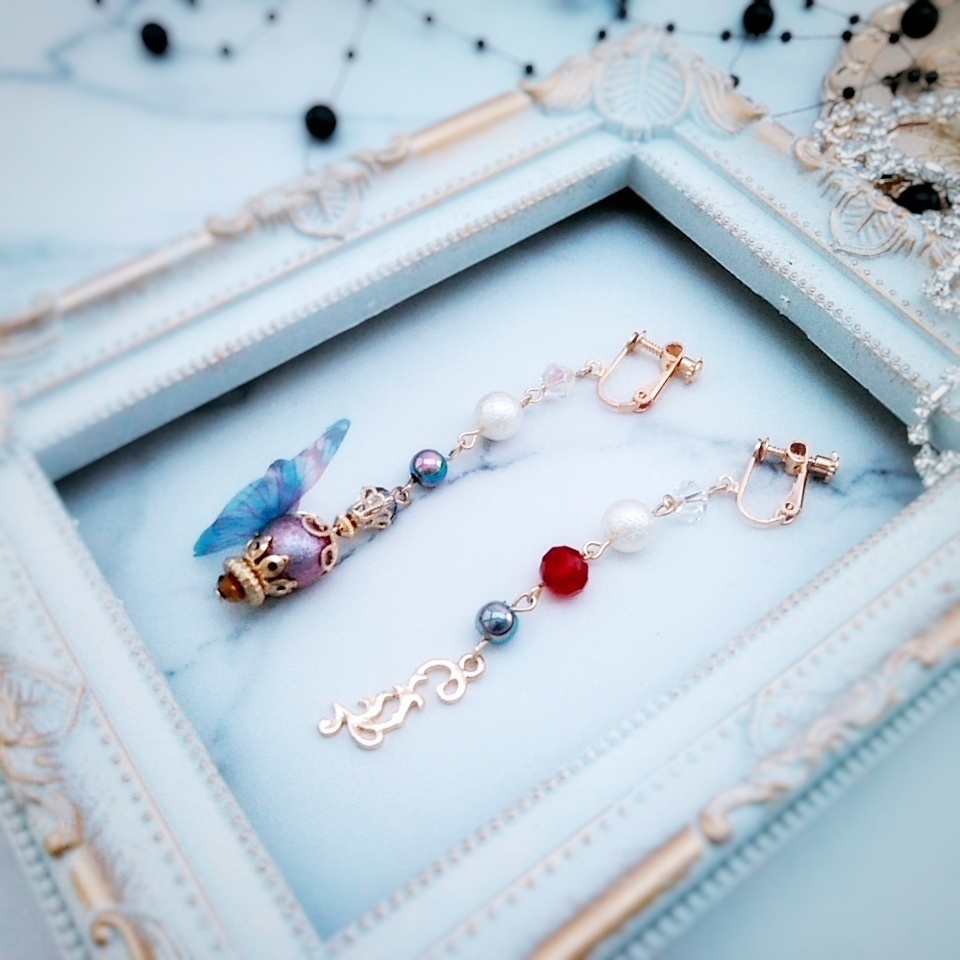 蝶々 香水瓶 イヤリング 中級魔法 ウィザード専用 火属性 レッド きれいめ 268