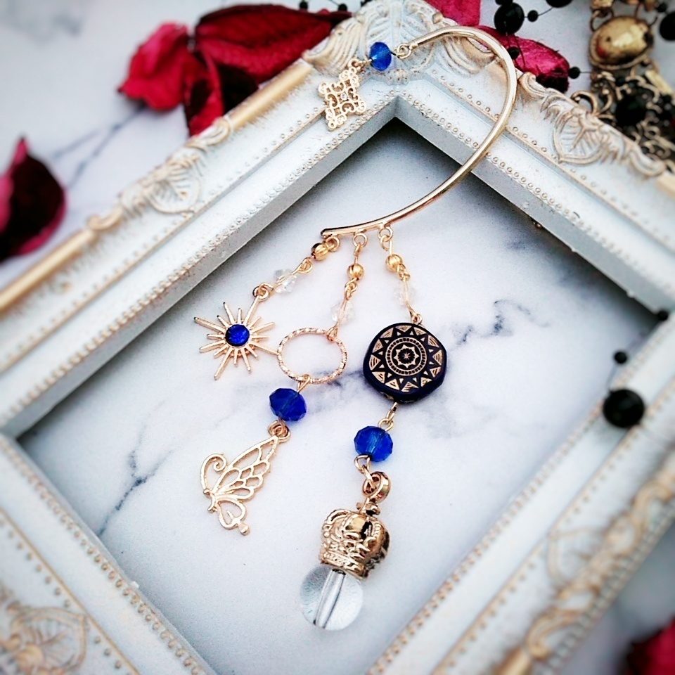 王冠　蝶々　魔法陣イヤーフック　中級魔法　ウィザード専用　水属性　ブルー　277