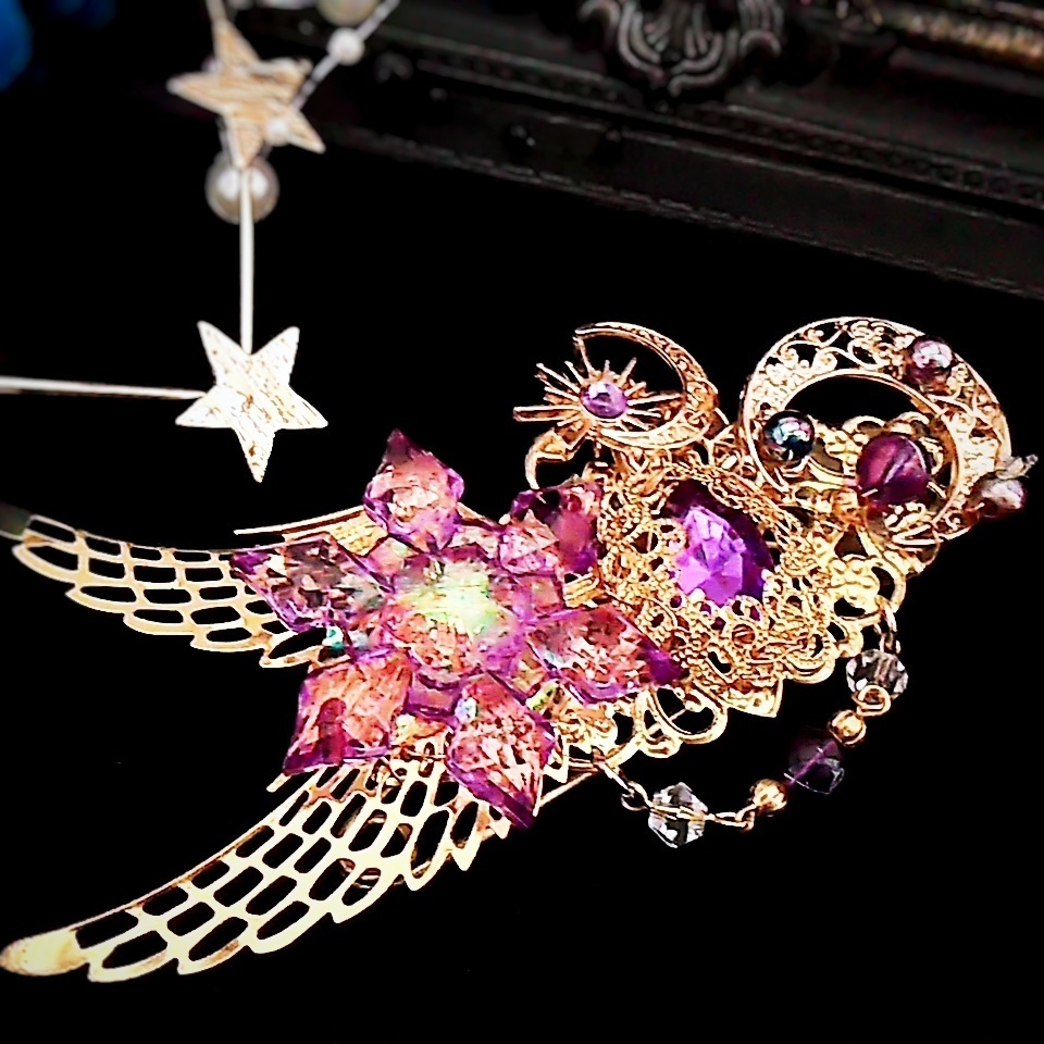 291 上級魔法 ハイウィザード専用 氷 闇 光属性ブローチ パープル