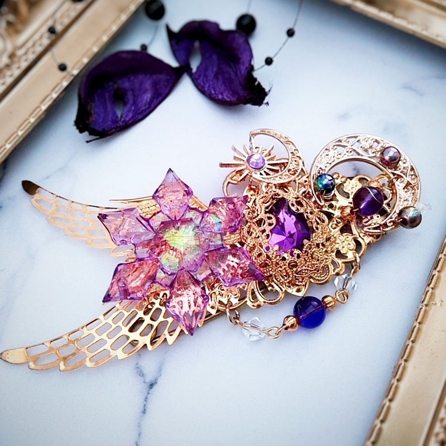 291 上級魔法 ハイウィザード専用 氷 闇 光属性ブローチ パープル