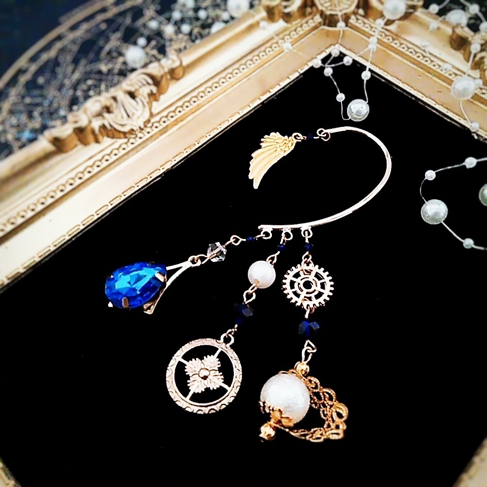 イヤーフック　中級魔法　ウィザード専用　水属性イヤーフック　ビジュー　パール　ブルー　292