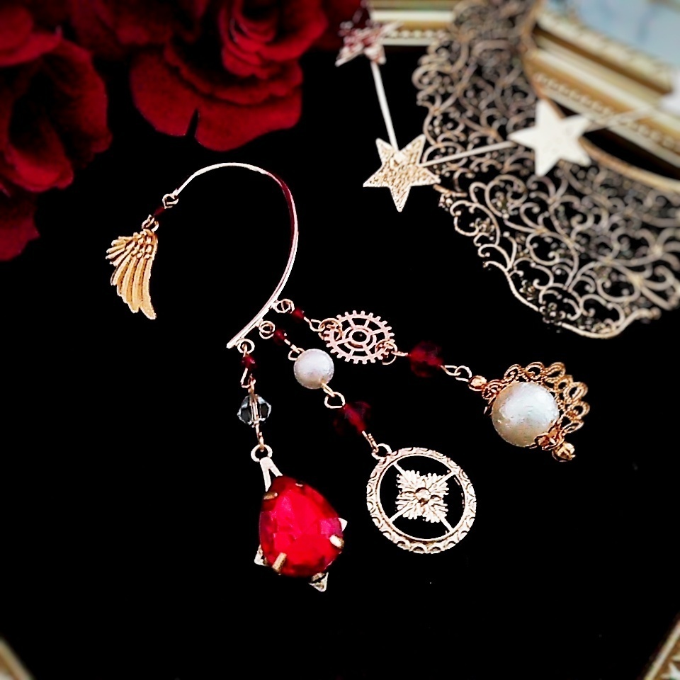 ビジュー パール イヤーフック 中級魔法 ウィザード専用 火属性 レッド 293