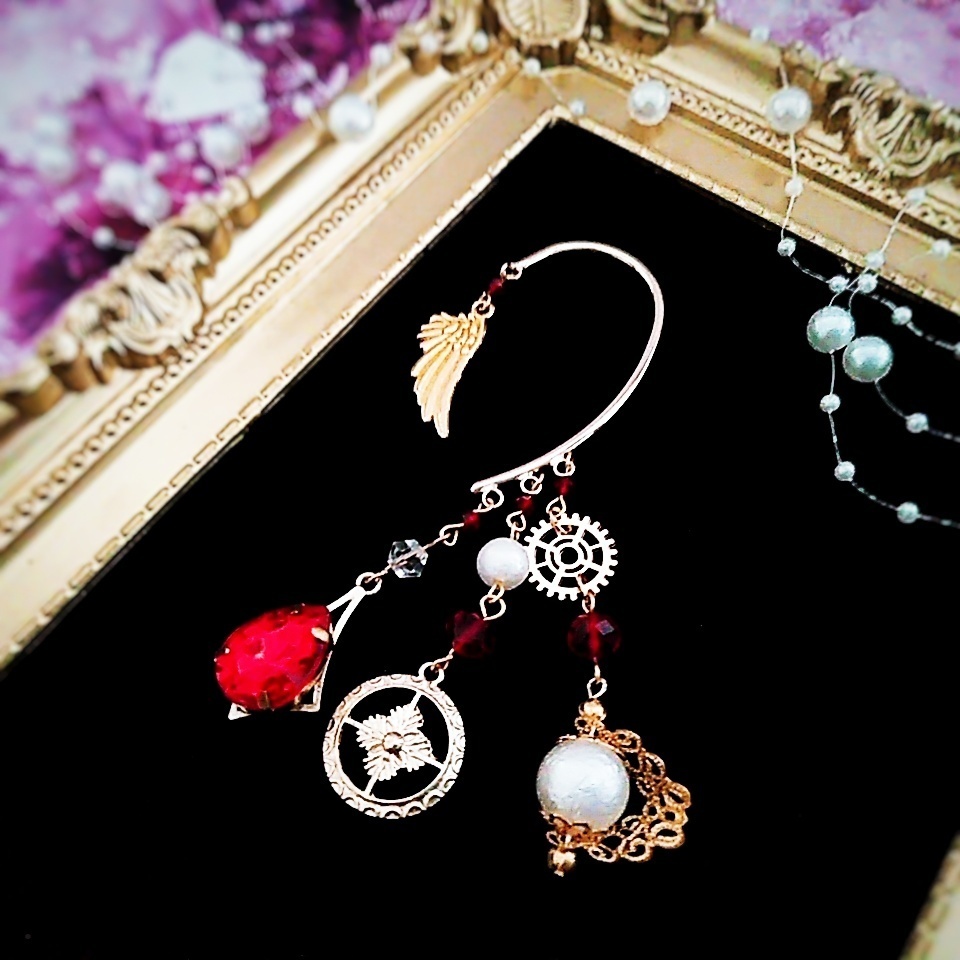 ビジュー パール イヤーフック 中級魔法 ウィザード専用 火属性 レッド 293