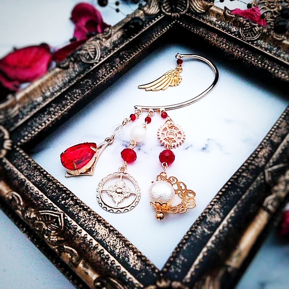 ビジュー パール イヤーフック 中級魔法 ウィザード専用 火属性 レッド 293