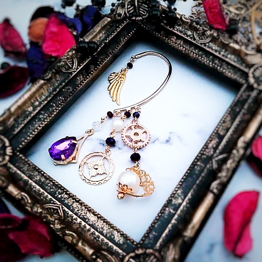 ビジュー パール イヤーフック 中級魔法 ウィザード専用 闇属性 パープル 294