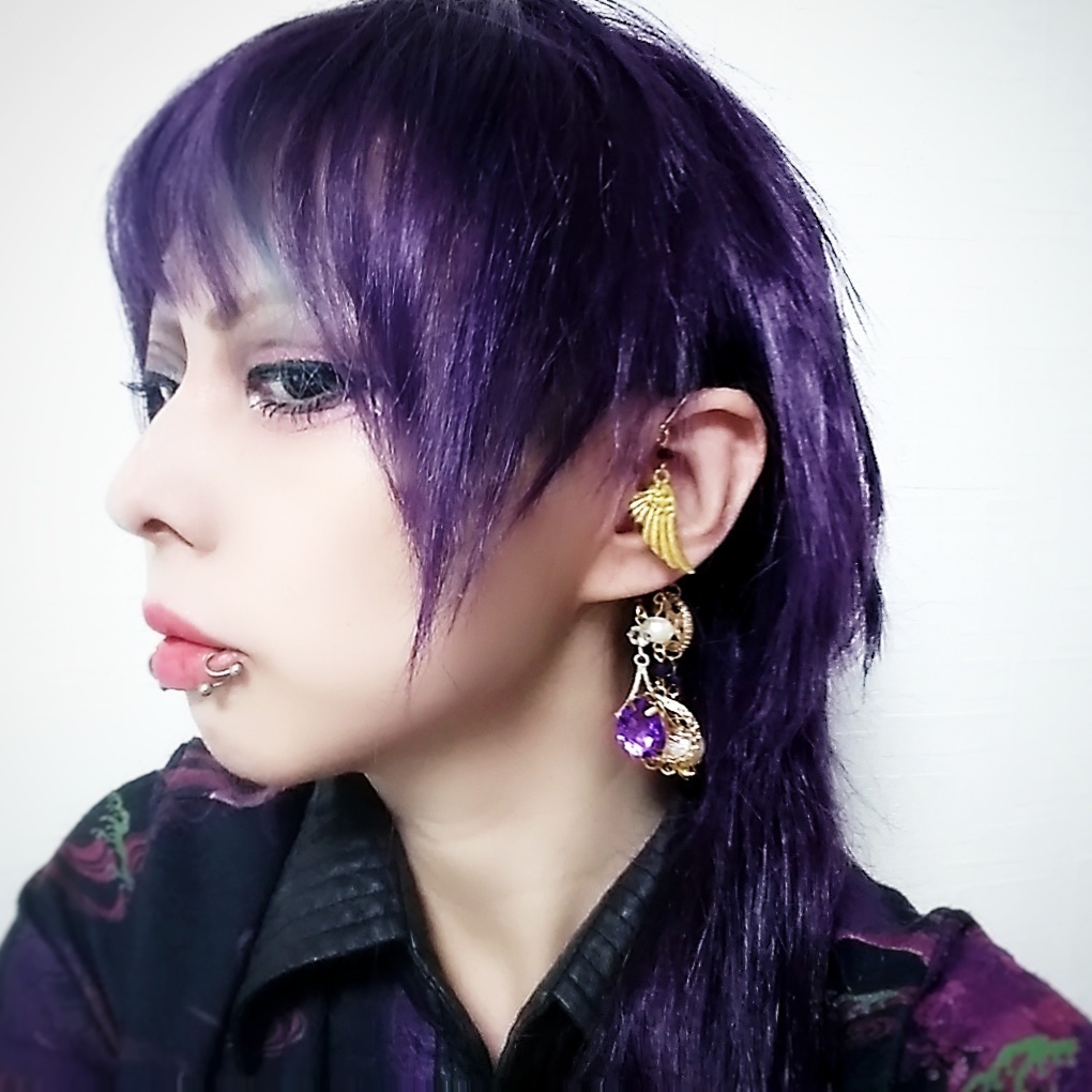 ビジュー パール イヤーフック 中級魔法 ウィザード専用 闇属性 パープル 294