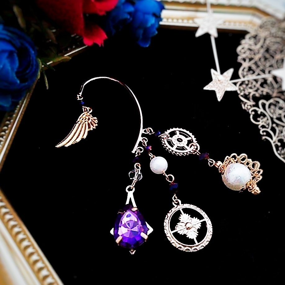 ビジュー パール イヤーフック 中級魔法 ウィザード専用 闇属性 パープル 294