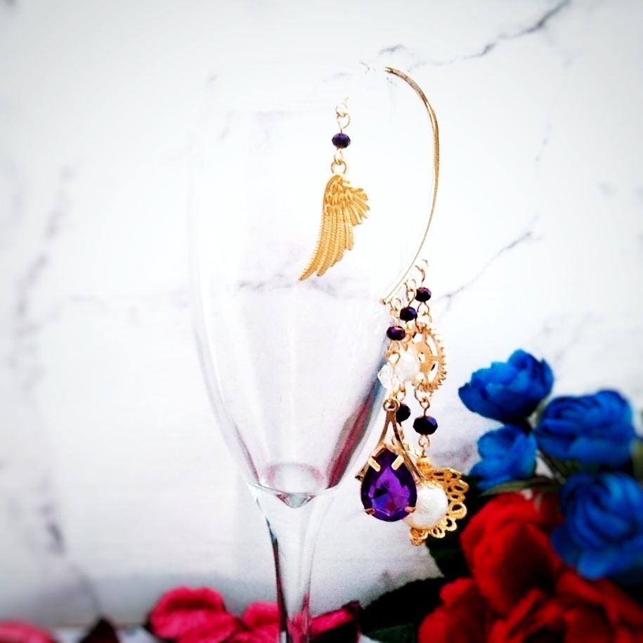 ビジュー パール イヤーフック 中級魔法 ウィザード専用 闇属性 パープル 294