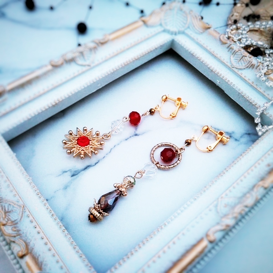 キラキラ　赤　ファンタジー　中級魔法　ウィザード専用イヤリング　火属性　レッド　271