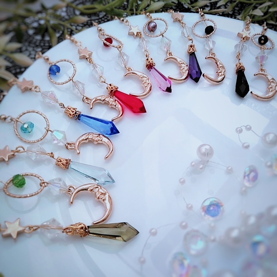 星と月の魔法石イヤリング レッド 中級魔法 ウィザード専用 火属性 345